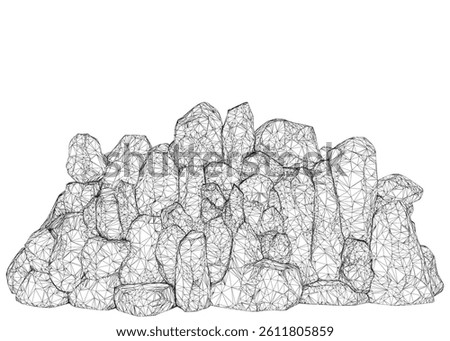 A pile of rocks is shown in black and white. The rocks are piled up in a way that they look like they are on top of each other. The image has a sense of weight and solidity