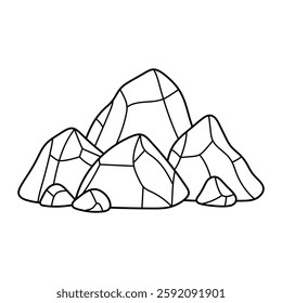 Pile of rocks vector illustration. Hand-drawn mountain stones outline in doodle style. Black line art isolated on white background.