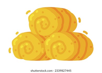Pile of Rolled Dry Hay as Crop Harvesting Vector Illustration
