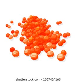 Pile of salmon, steelhead or trout caviar. Red roe of fish. Salted seafood, delicacy wich is often eaten as a garnish or a spread. Vector illustration isolated on white background  