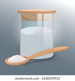 Pile of salt on wooden spoon and in jar design illustration
