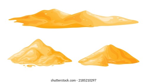Pile of sand in cartoon, sandy dune in desert or at beach. Heap of building material. Vector illustration.