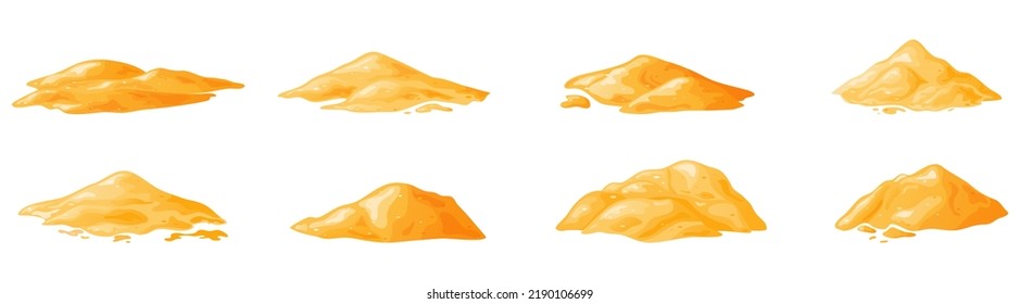 Pile of sand in cartoon, sandy dune in desert or at beach. Heap of building material. Vector illustration.