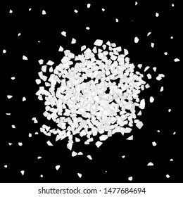 A pile of scattered small white stones on a black background. Vector illustration