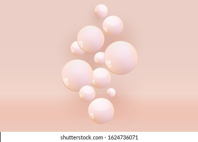 Pile of shiny elegant balloon floating on pastels skin tone background.