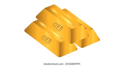 Pila De Barras De Oro Brillante Aisladas Sobre Fondo Blanco, Ilustración vectorial De Concepto Económico.
