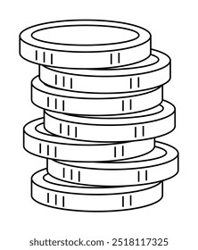 A pile of six coins stacked vertically. Ideal for themes such as finance, saving money, investment, economy, and wealth. Clean outline style. Simple yet effective visual.
