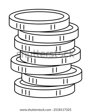 A pile of six coins stacked vertically. Ideal for themes such as finance, saving money, investment, economy, and wealth. Clean outline style. Simple yet effective visual.