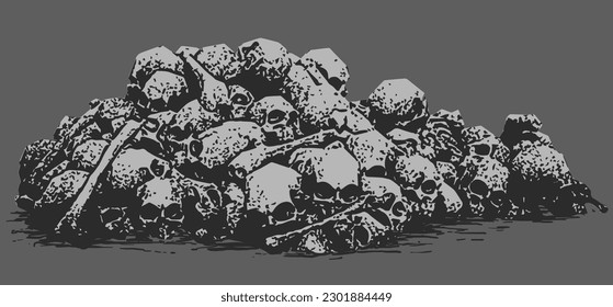 Pile de Skulls en blanco y negro para fondo de afiche de terror y música