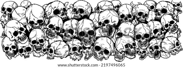 Un Montón De Cráneos Humanos Calaveras Vector De Stock Libre De Regalías 2197496065