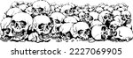 A pile of skulls human skulls skeleton broken bones spooky horror scene stack of skulls vectors art tattoo vintage
