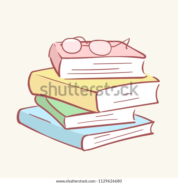 Pile Stack Books Glasses Hand Drawn Stock Vector (Royalty Free ...