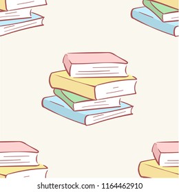 Pile stack books pattern, seamless, tile, background hand drawn style vector doodle design illustrations