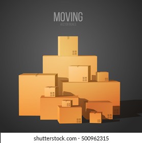 Pile of Stacked Boxes. Cardboard Boxes. Moving Concept. Moving Day. Vector Illustration.