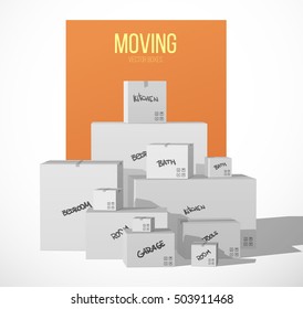 Pile of Stacked Boxes. Cardboard Boxes. Moving Concept. Moving Day. Vector Illustration.