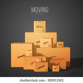 Pile of Stacked Boxes. Cardboard Boxes. Moving Concept. Moving Day. Vector Illustration.