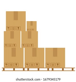 Pila de cajas de cartón de mercancías selladas apiladas. Ilustración vectorial de estilo plano aislada en fondo blanco.
