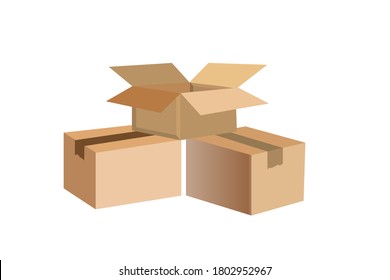 Pile of stacked sealed goods cardboard boxes. Flat style vector illustration isolated on white background.