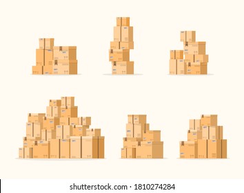 pile of stacked sealed goods.  Cardboard boxes set. Carton delivery packaging.