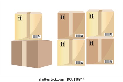 Pile of stacked sealed goods cardboard boxes. Flat style vector illustration isolated on white background.