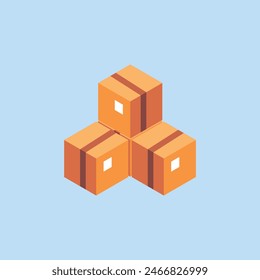 Pile of stacked sealed goods cardboard boxes. Flat style vector illustration isolated on color background.