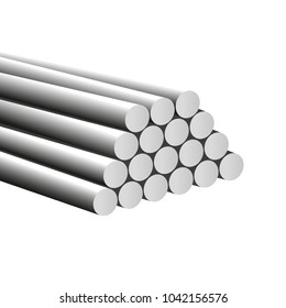 Pile of steel round bars. Vector illustration isolated on white background