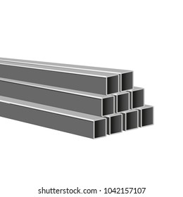 Pile of steel square tubes. Vector illustration isolated on white background