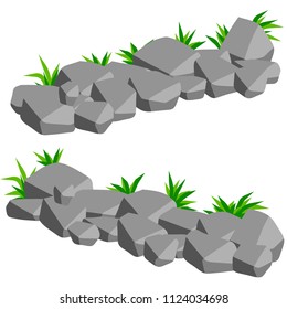 a pile of stones is a natural rock material. an element of the landscape background. set of gray granite. strong wall.
