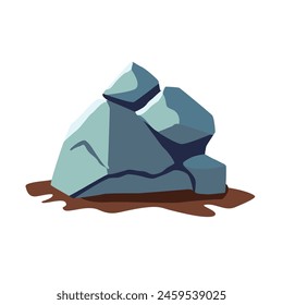 Pile of stones, stack of gray rocks, huge block of rock, big stone vector illustation isolated on white background