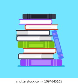 Pile stuck of books icon. Wisdom literature information knowledge intellectual symbol concept element. Vector flat cartoon design graphic illustration