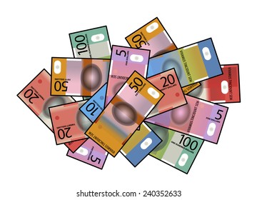 A pile of stylized Australian bank note / paper / polymer money.