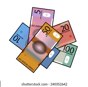 A Pile Of Stylized Australian Bank Note / Paper / Polymer Money.