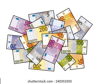 A pile of stylized iconic colourful Euro bank notes / paper money.