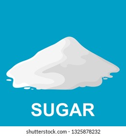 A pile of sugar, a big pile of sugar on a blue background. Cartoon illustration of a pile of sugar.