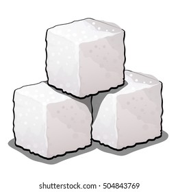 Pile of sugar cubes of refined sugar isolated on a white background. Vector illustration.

