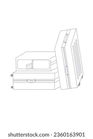 pile of suitcases luggage travel concept. Illustration in line Art style of travelers isolated on white background