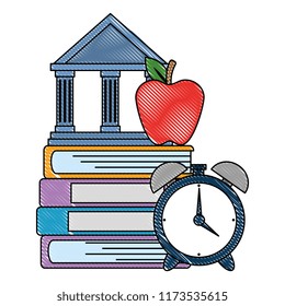 pile text books with alarm and library building