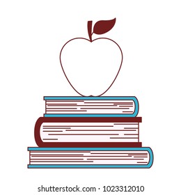 pile text books with apple