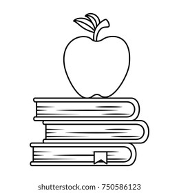 pile text books with apple