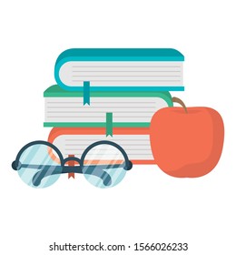pile text books with apple and eyeglasses vector illustration design