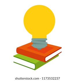 pile text books with bulb