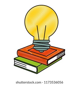 pile text books with bulb