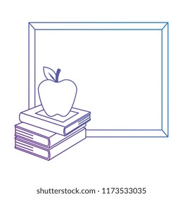 pile text books with chalkboard and apple