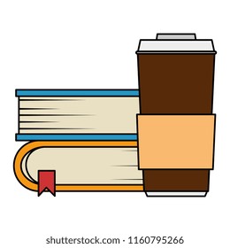 pile text books with coffee