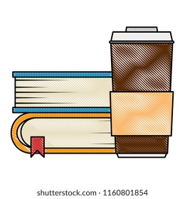 pile text books with coffee