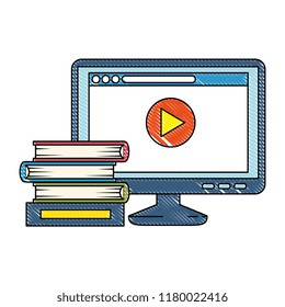pile text books with computer