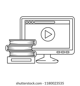 pile text books with computer