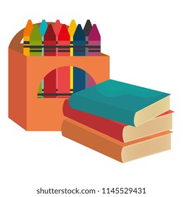 pile text books with crayons