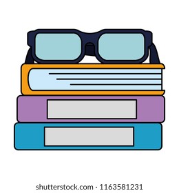 pile text books with glasses