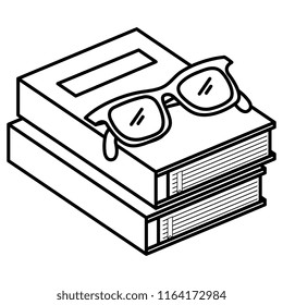 pile text books with glasses